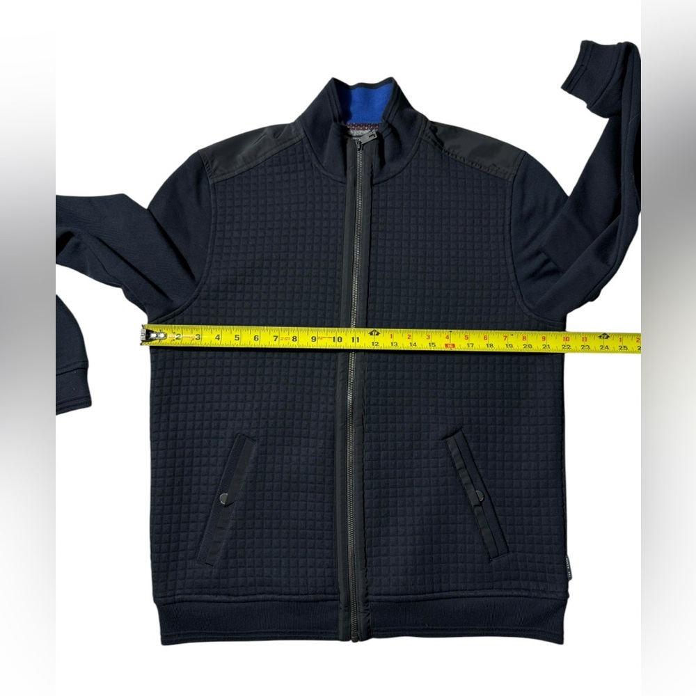 Ted Baker Bomber Jacket Bruno Mens Sz XL Quilted knit Sweater Stretch Navy Blue - Picture 3 of 8
